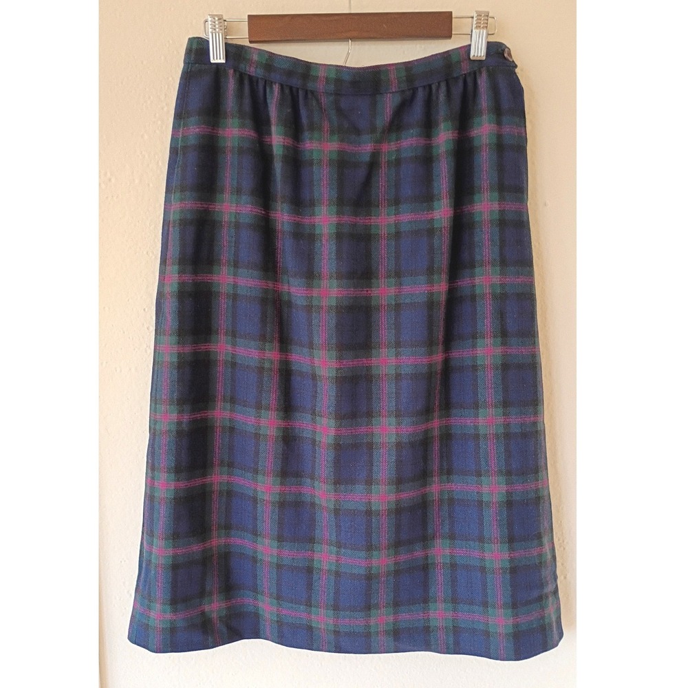 Pendleton Vintage Wool Skirt Authentic Baird Tartan Plaid Blue Green Pink 12